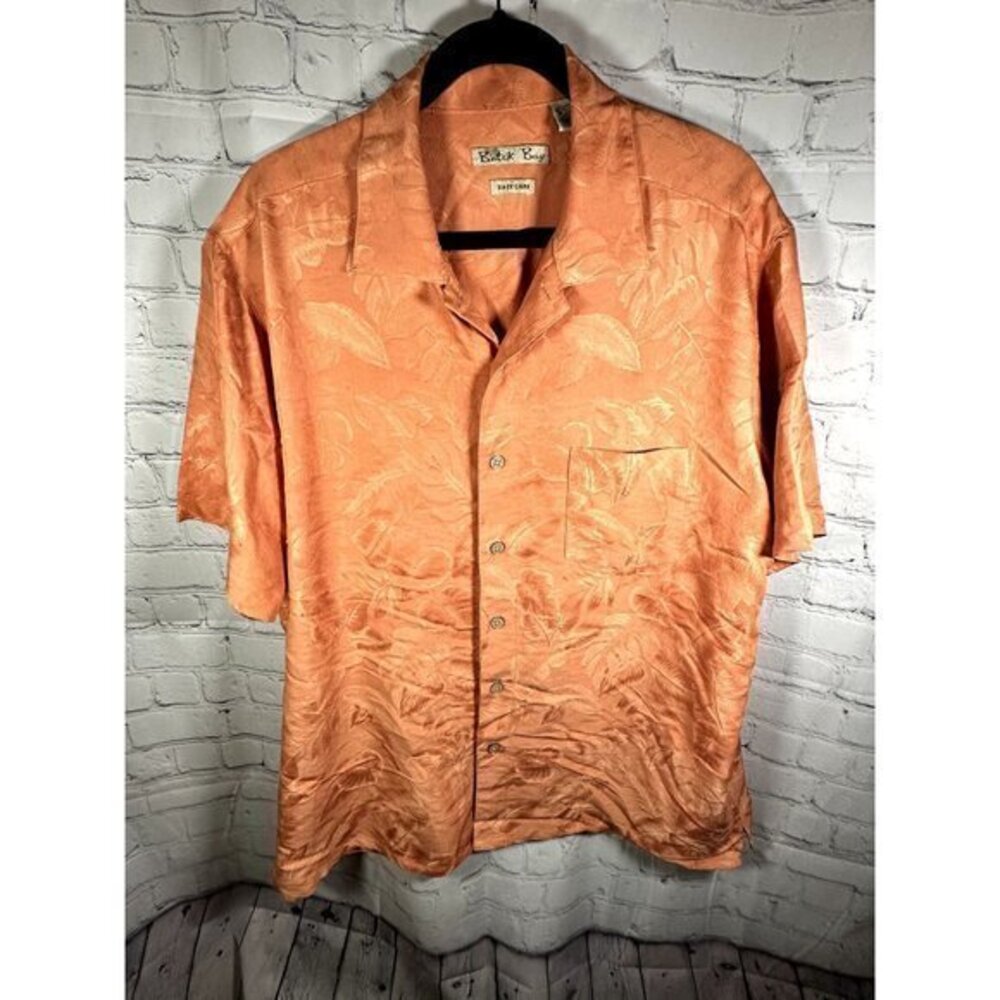 BATIK BAY MENS ORANGE TROPICAL PRINT SHORT SLEEVE BUTTON FRONT SHIRT (XL) EUC